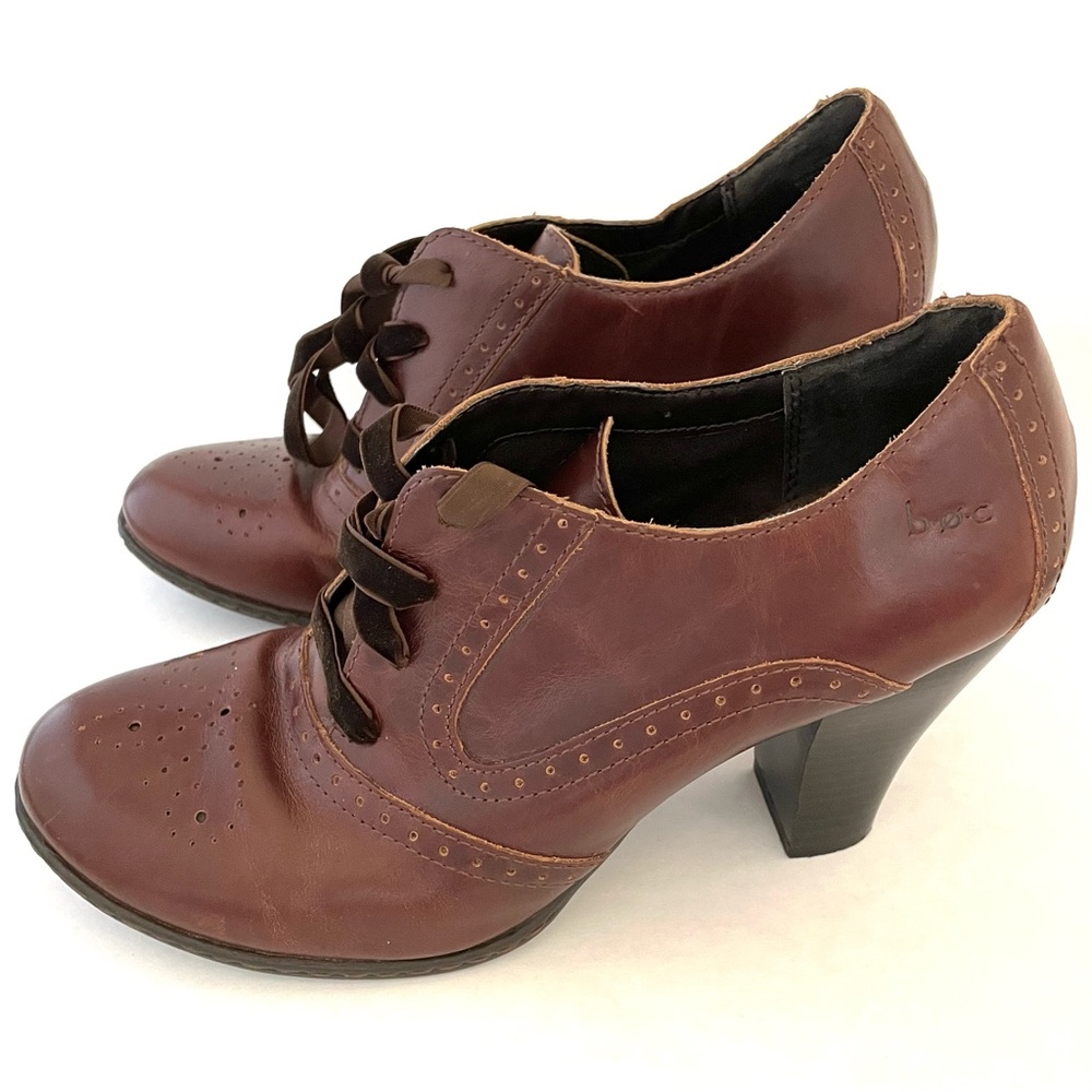 BOC Born Brown Leather Lace Up Oxford Heels Women's Sz 9